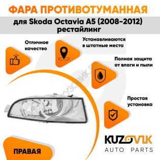 Фара противотуманная правая Skoda Octavia A5 (2008-2012) рестайлинг KUZOVIK